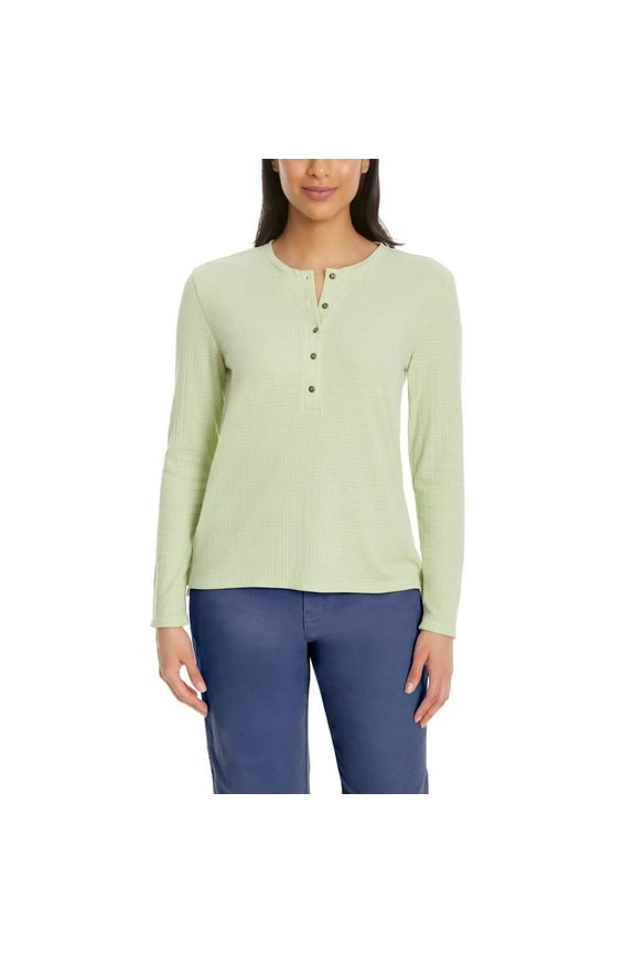 GH Bass Women's Textured Henley Top Green X-Large