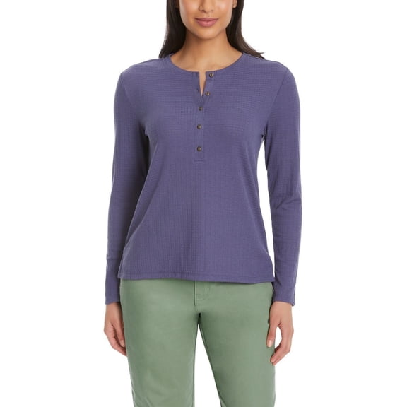 GH Bass Womens Textured Henley Top Blue Large
