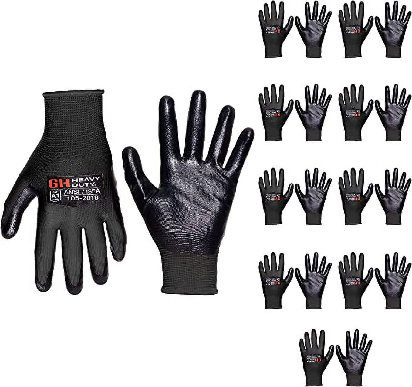 GH Heavy Duty Nitrile Reusable Work Gloves, All Purpose Working Gloves with Cut Resistant Palm, Smooth Nitrile Dip Gloves (10-Pair) Large
