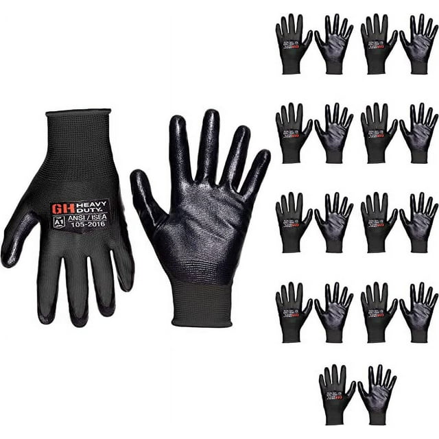 GH Heavy Duty Nitrile Reusable Work Gloves, All Purpose Working Gloves