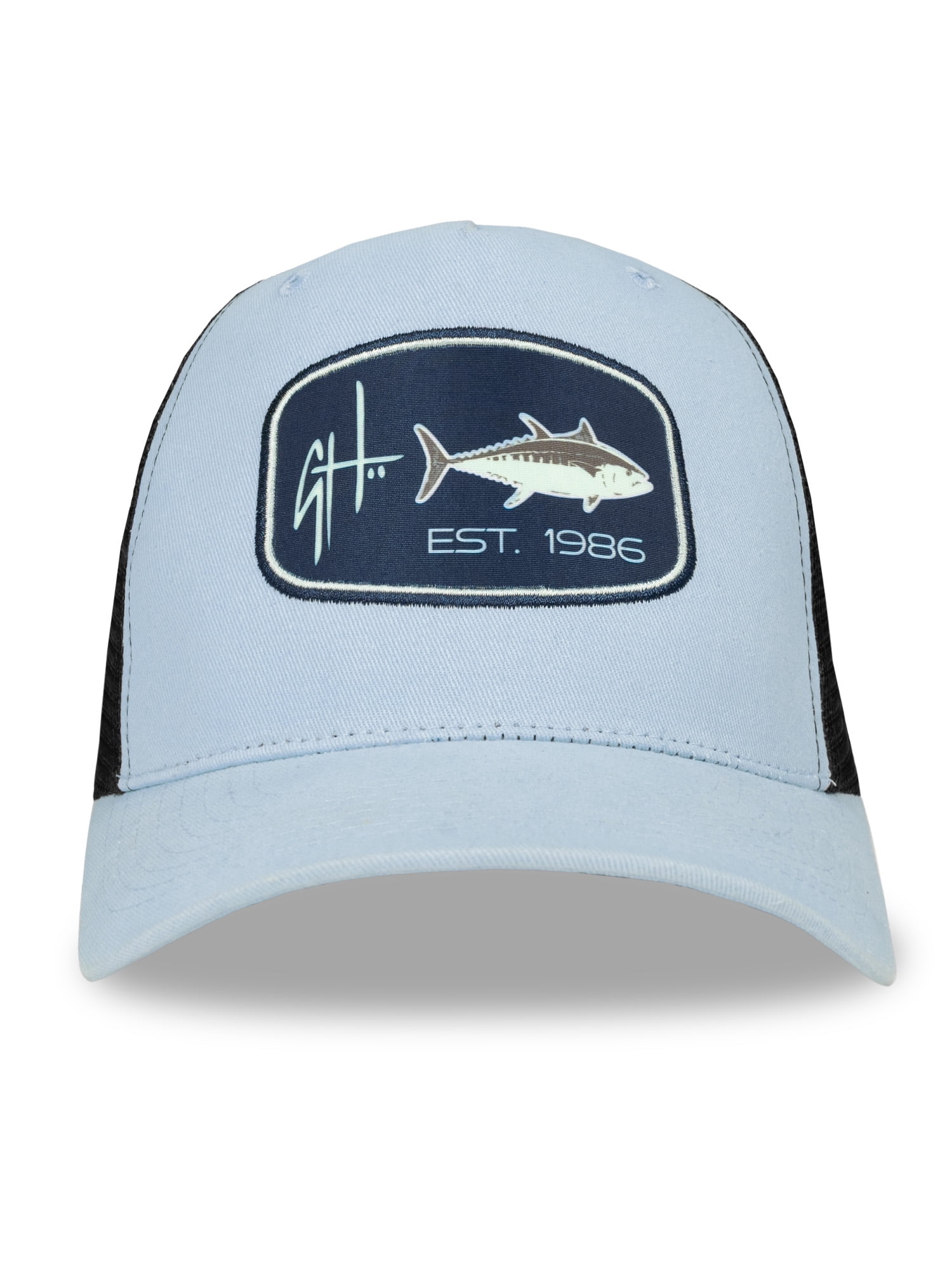 GH BY GUY HARVEY Adult Men's Fishing Trucker Hat, Light Blue, One Size Fits Most