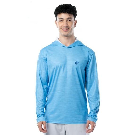 GH by Guy Harvey Men's Long Sleeve Performance Fishing Graphic Hoodie, Bonnie Blue, L