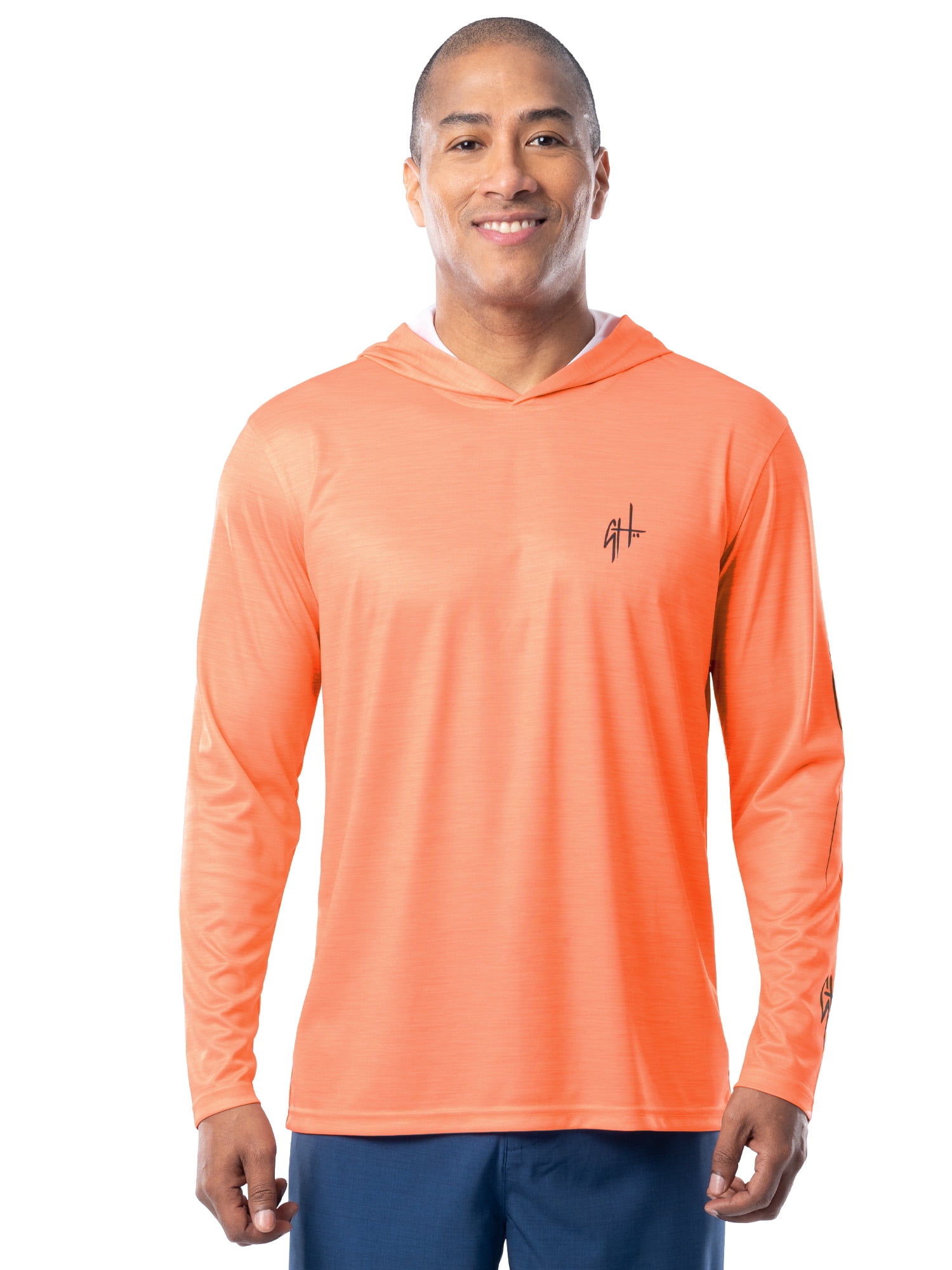 GH BY GUY HARVEY Men's Long Sleeve Performance Fishing Graphic Hoodie, Papaya Punch, 2XL