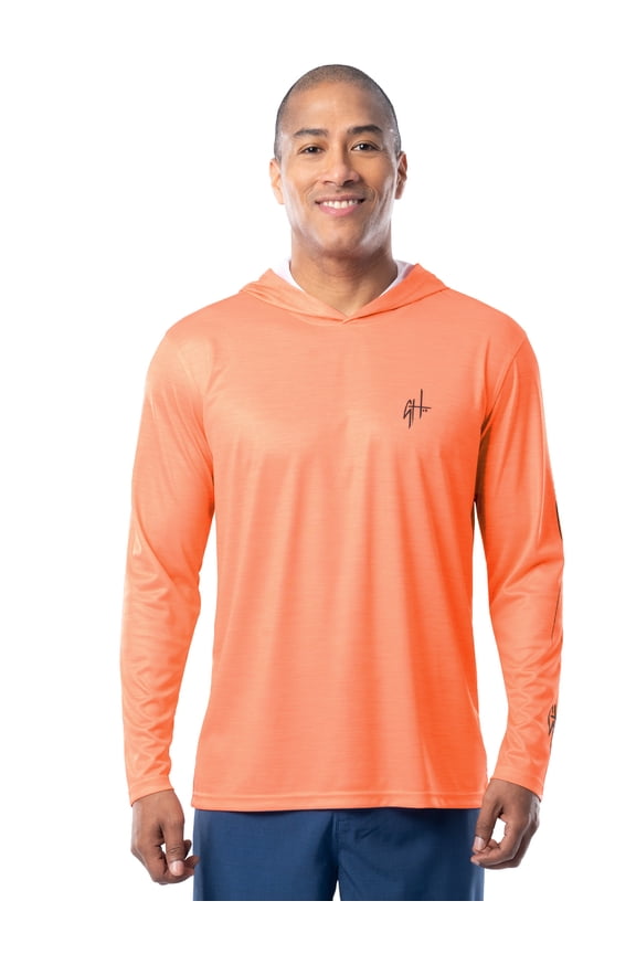 Men's Long Sleeve Performance Fishing Graphic Hoodie, Papaya Punch, 2XL