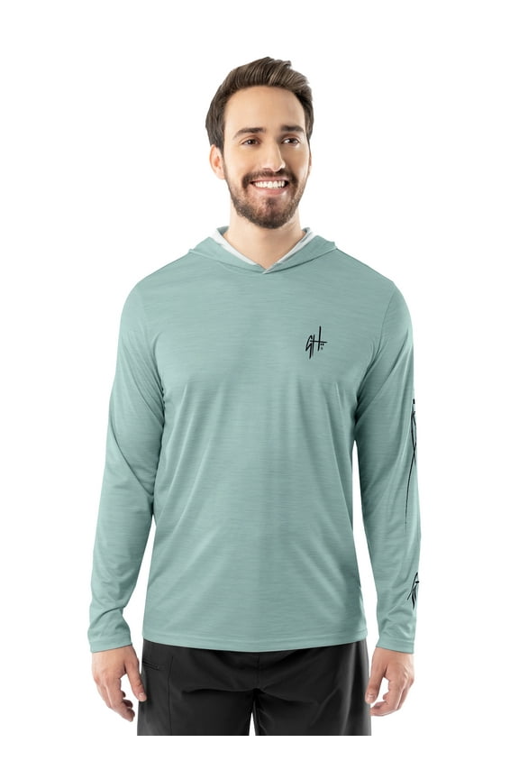 Men's Long Sleeve Performance Fishing Graphic Hoodie, Surf Spray, L