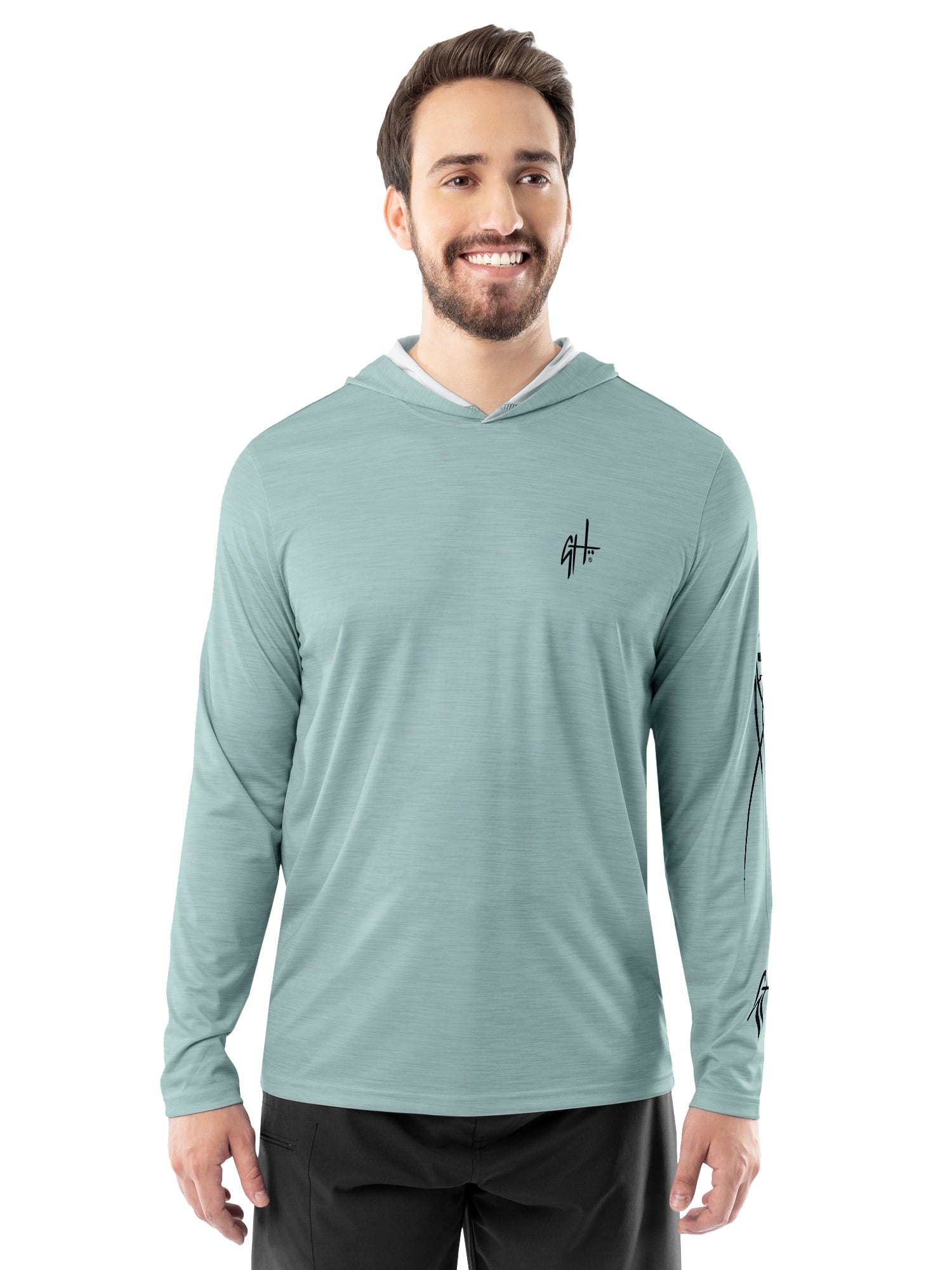 GH BY GUY HARVEY Men's Long Sleeve Performance Fishing Graphic Hoodie, Surf Spray, M