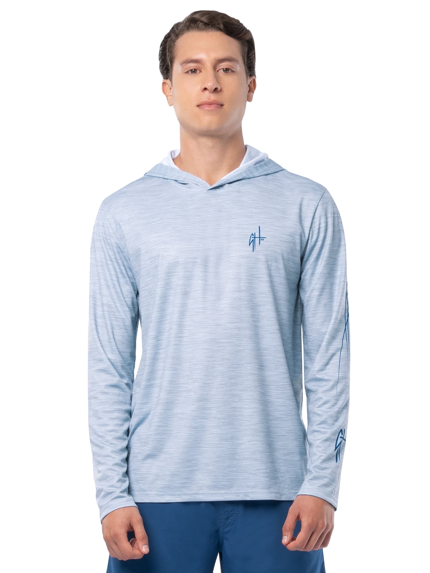 GH BY GUY HARVEY Men's Long Sleeve Sun Protection Blue Sketch Hoodie