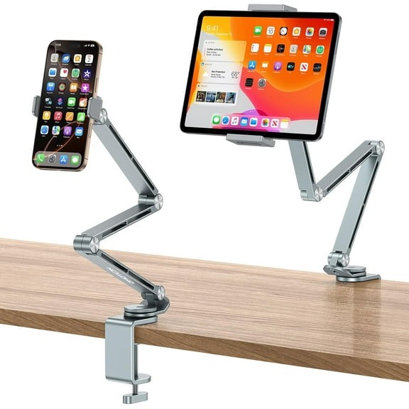 GH03 Adjustable Tablet Stand for iPad Desk Phone Holder for Bed with 2 Clamps Flexible Aluminum Alloy Mount with 360 Rotation for 4-13" Devices