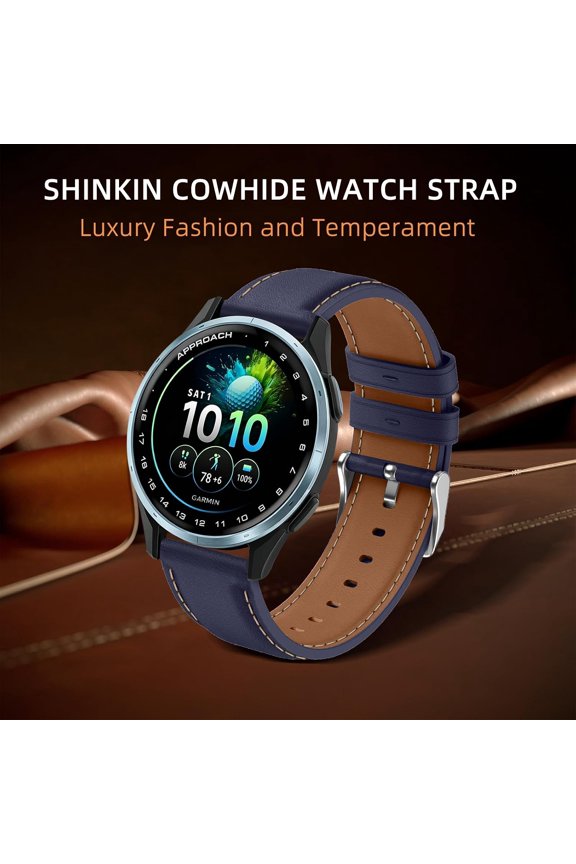 -20 mm Leather Strap for Garmin Forerunner 70/170/170 Music (43mm)/Forerunner 570 42mm/165, PU Leather Wristband for Garmin Approach J1 43mm/S50/Vivoactive 6/5/3, Replacement Watch Bands -