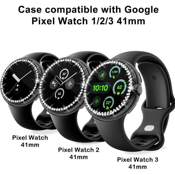 GHDSEEDEHG-Bling Case Compatible with Google Pixel Watch 41mm, TPU Flexible Glitter Screen Protector, Sparkling Face Cover for Pixel Watch1/Pixel Watch2/Pixel Watch3 41MM (Black,Silver,Clear)