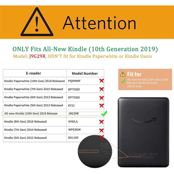 GHDSEEDEHG-Case for 6'' Kindle 10th Generation (2019 Release, Model NO. J9G29R), Ultra Thin & Lightweight Premium Leather Cover with Hand Strap, Auto Sleep/Wake - Not Fit Kindle 2022/Paperwhite (Blac