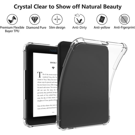 GHDSEEDEHG-Case for 6" Nook GlowLight 4/Glowlight 4E Case Clear (2021/2022 Released),Slim Protective Cover for Nook Glowlight 4/4E E-Reader,Shockproof Lightwheight Soft TPU Back Cover Shell-Clear