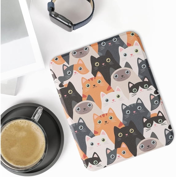GHDSEEDEHG-Case Compatible with Barnes & Noble Nook Glowlight 4 / 4e Case - eReader Cover - Cats Orange/Black/White