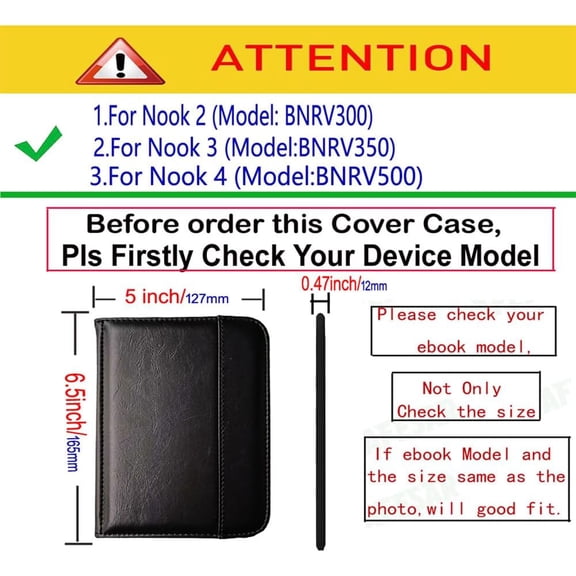 GHDSEEDEHG-Case for Folio B&N Nook Simple Touch 6" eReader, Compatible with (Model:BNRV300/Model:BNRV350) Magnetic Closure Lightweight PU Leather Cover (Black, Nook Simple Touch)