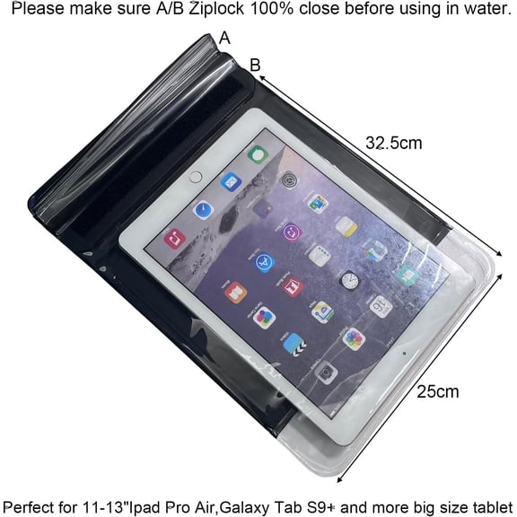GHDSEEDEHG-Floating Waterproof Tablet case for Ipad Pro Air13 inch Galaxy Tab S8+/S9+ 12.4" Surface Pro X/9/8/7/6 Dry Bag Pouch for Tablet and eReader up to 13"(Black)