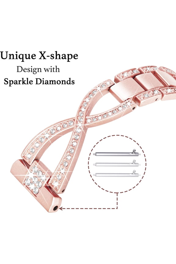 -Galaxy Watch 7 6 5 4 band, 20mm X-Shape Band for Samsung Watch 4 5 6 7 Bands 40mm 44mm, Women Bling Diamond Metal Band for Watch 4 6 Classic/Watch FE/5Pro/Watch 3 41mm/Active 2-Rose Gold