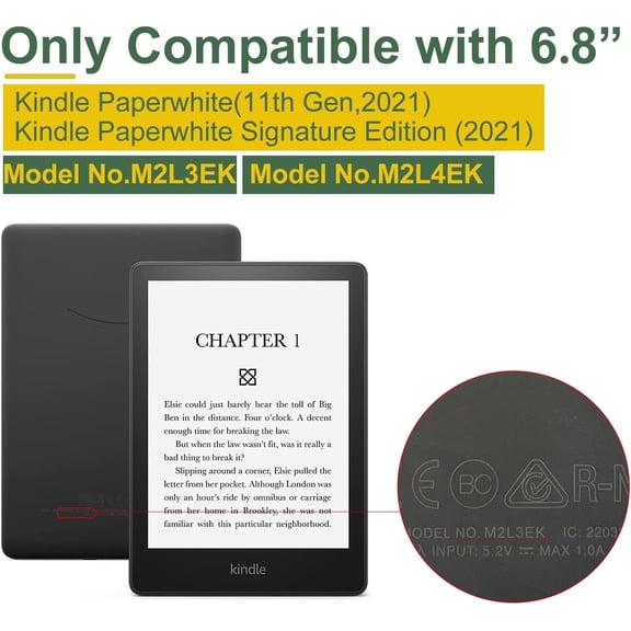 GHDSEEDEHG-Glitter Case for 6.8" Kindle Paperwhite 11th Generation 2021 and 6.8" Kindle Paperwhite Signature Edition, PU Leather Cover, Transparent Hard Back Shell with Auto Sleep/Wake,Glitter Matcha