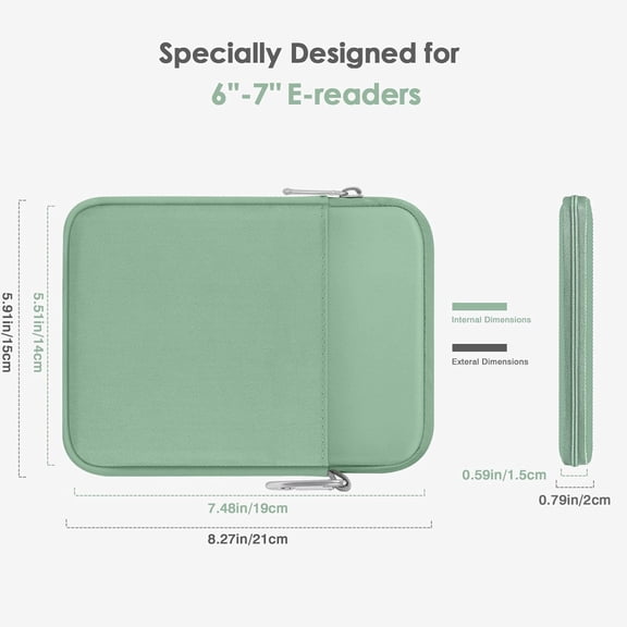 GHDSEEDEHG-Padded Ereader Sleeve Case for 6-7 inch Tablet Bag, Compatible with 7" eReader Colorsoft Signature Edition 2024, 6" Kobo, 6" Nook, Dark Green