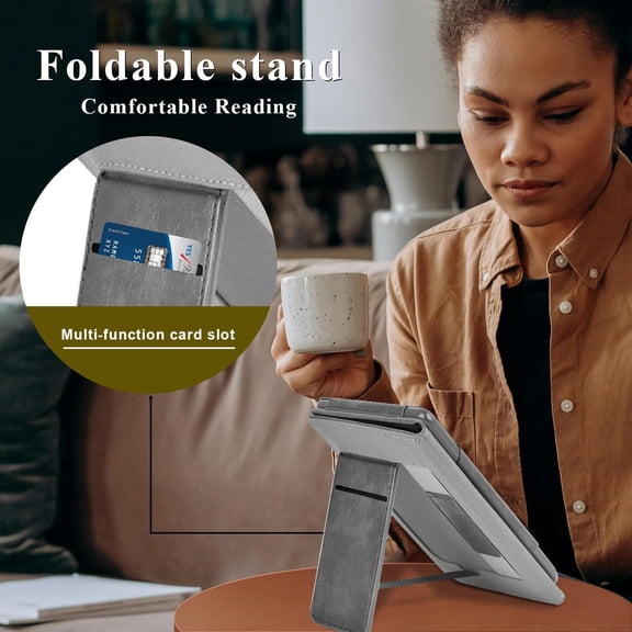 GHDSEEDEHG-Stand Case for 6" Kobo Clara Colour/Clara BW (2024)/Clara 2E (2022)/Tolino Shine Color/Shine 5/Shine 4,Durable PU Leather Cover with Auto Sleep Wake, Card Slot, Hand Strap Feature,Grey