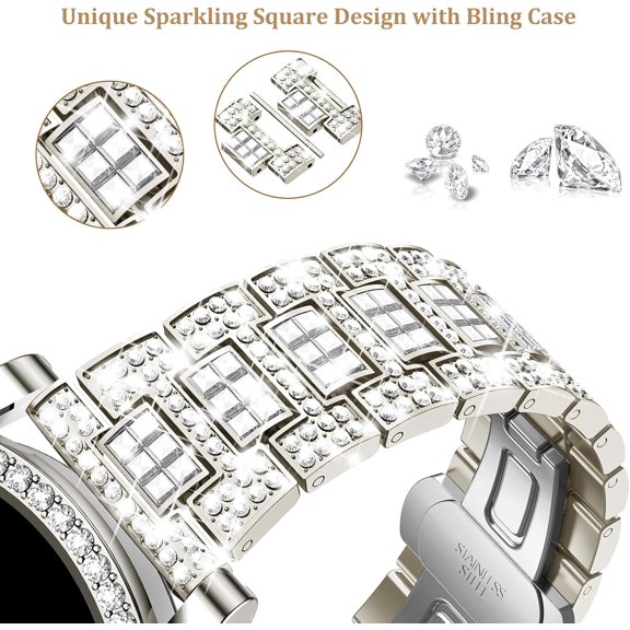 GHDSEEDEHG-Stylish Bands Compatible with Samsung Galaxy Watch 7/6 40mm 44mm, 20mm Bling Metal Replacement Galaxy Watch 7/6 Band 40mm 44mm with Rhinestone Protective Case for Women