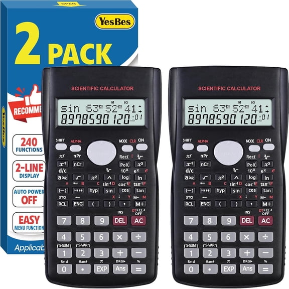GHDYYPPDEHG-2 Pack Scientific Calculators, 2-Line Large Screen Display 240 Functions Scientific Calculators for Students, Math Algebra Fraction Calculator for High School College School