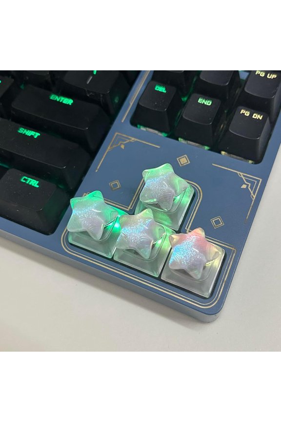 -4Pcs Star Keycaps Cute, Clear Transparent Glitter Anime ESC WASD Arrow Shine Through Keyboard Caps for Cherry MX Gaming Mechanical Keyboard