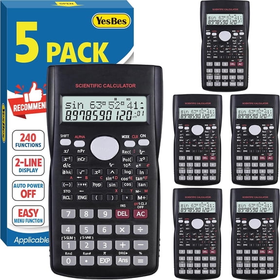 GHDYYPPDEHG-5 Pack Scientific Calculators, 2-Line Large Screen Display 240 Functions Scientific Calculators for Students, Math Algebra Fraction Calculator for High School College School