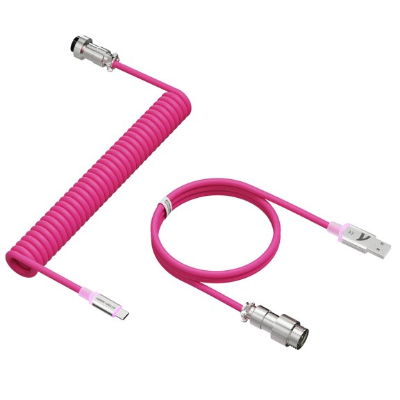 GHDYYPPDEHG-C01 Ultra Custom Coiled USB C to A Cable for Mechanical Keyboard,RGB Light Plug,Double-Sleeved Gaming Cable with Detachable Metal Aviator,for Gaming Consoles Keyboard Mouse-Berry Red
