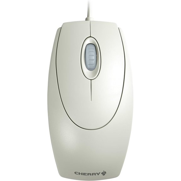 GHDYYPPDEHG-CHERRY WheelMouse, Wired Mouse, Retro Style, Symmetrical Design for Right- and Left-Handed Users, Optical Sensor, USB-A (PS/2 Adapter Included), Light Gray