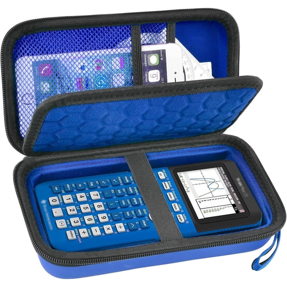 GHDYYPPDEHG-Calculator Case for TI-84 83 Plus CE, Evo,TI-Nspire CX II, Blue | Hard shell calculator case, zip mesh pocket, elastic strap, padded divider, school and travel storage, Bag Only