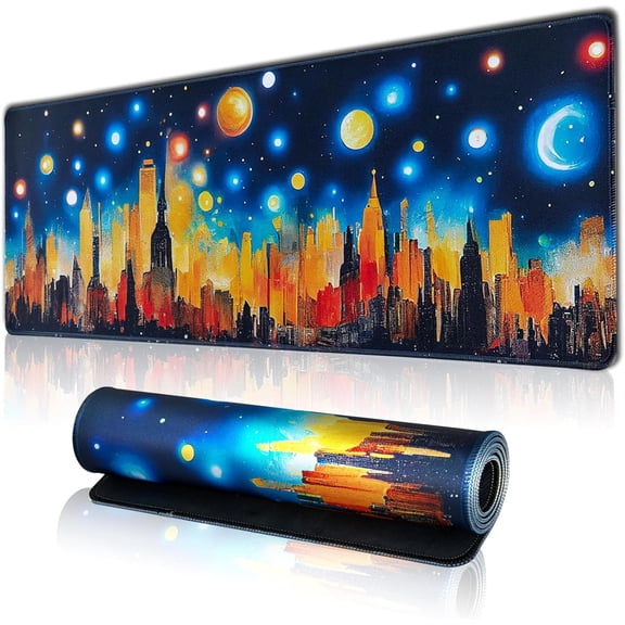 GHDYYPPDEHG-Large Gaming Mouse Pad, Desk Mat With Seamed Edges, Waterproof Non-Slip Rubber Base, 31.5x11.8 Inch Keyboard Pad Computer Mat, Big XL City Mousepad