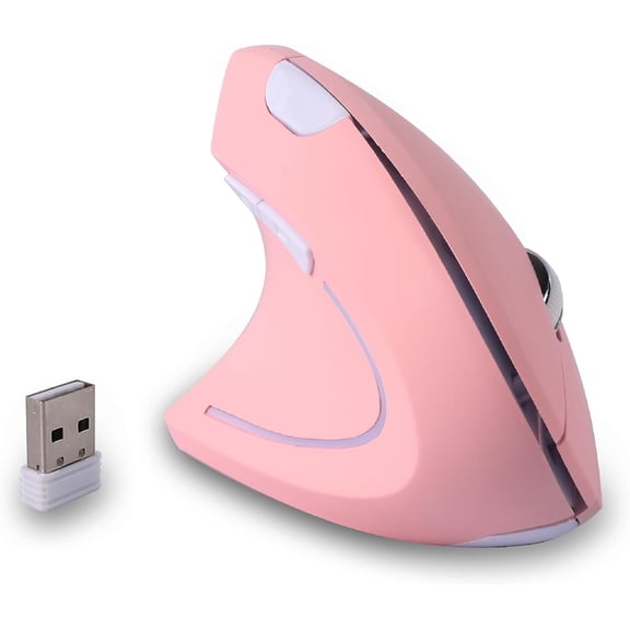 GHDYYPPDEHG-Left Handed Ergonomic Mouse, Vertical Wireless Mouse for Left Hand, 2.4G USB Carpal Tunnel Lefty Mouse, 3 Adjustable DPI, 6 Buttons, for Laptop, PC, Computer, Mac, Windows, Desktop -Pink