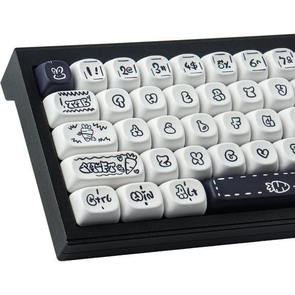GHDYYPPDEHG-MOA Keycaps, Cute Keycaps for Mechanical Keyboard, 130 Keys, Dye-Sublimation Custom Keyboard Keycap Set, Carrot Rabbit, Blue