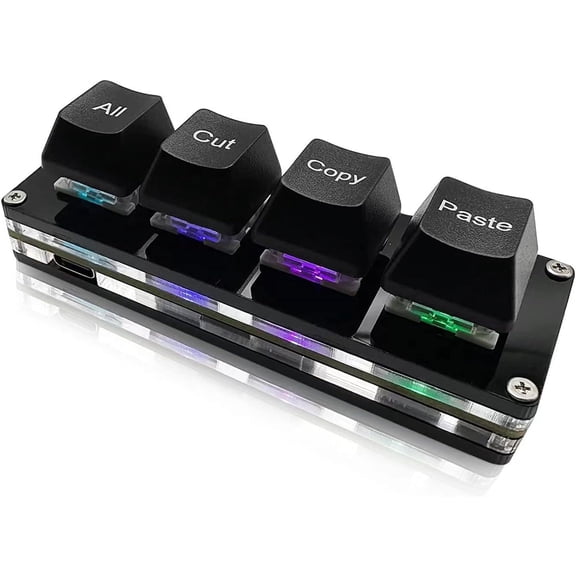 GHDYYPPDEHG-Mini 4-Key Select-All Cut Copy Paste Macro Pad Ctrl A X C V Shortcut One Handed Keyboard RGB Gaming Mechanical Keyboard OSU Keypad Programmable Keyboard for Working and Gaming. (Black)