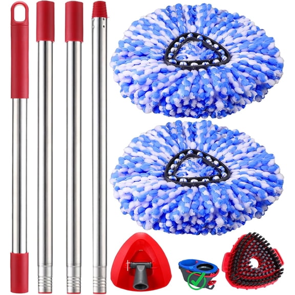 GHDYYPPDEHG-Mop Heads Replacement Handle for Ocedar RinseClean 2-Tank System, 2 Microfiber Mop Refills, 1 Mop Handle (30-58in Adjustable 4-Section Pole), 2 Scrub Brush, 1 Spin Base for O Cedar RinseC