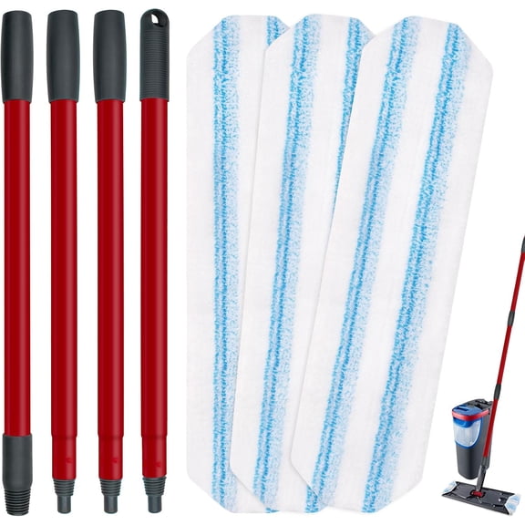 GHDYYPPDEHG-Mop Replacement Pads Compatible with OCedar H2prO Flat Mop System, Mop Handle for Ocedar H2prO Flat Mop, 3 Pack Mop Replacement & 30" to 58" Extendable Length Mop Handle for Ocedar H2prO