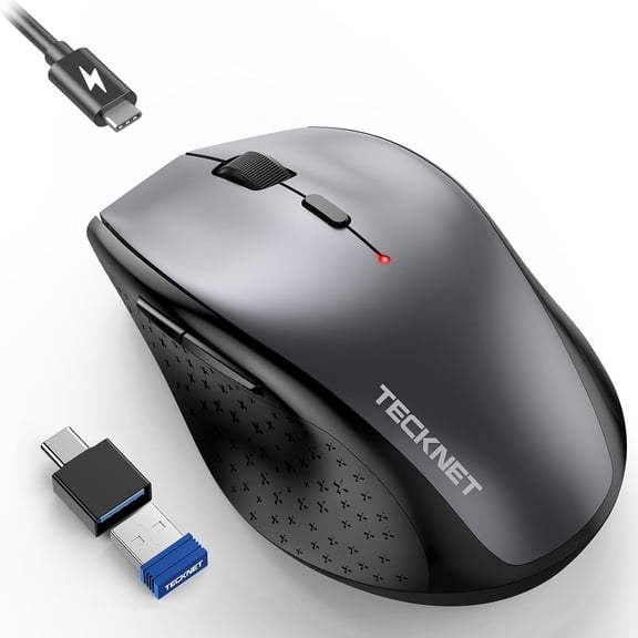 GHDYYPPDEHG-Rechargeable Mouse with Jiggler, Plug & Play, 2.4G Connection with USB-C Adapter, Silent Mouse Quiet Click, 6400 DPI Ergonomic Mouse, Cordless Computer Mice for Laptop, Desktop, PC