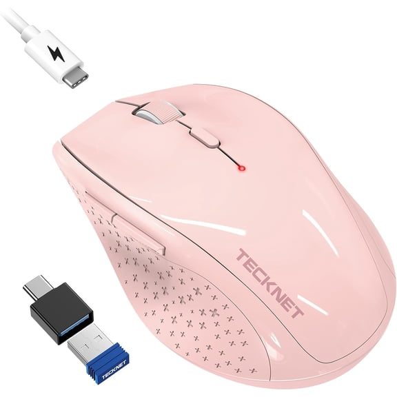 GHDYYPPDEHG-Rechargeable Mouse with Jiggler, Plug & Play, 2.4G Connection with USB-C Adapter, Silent Mouse Quiet Click, 6400 DPI Ergonomic Mouse, Cordless Computer Mice for Laptop, Desktop, PC