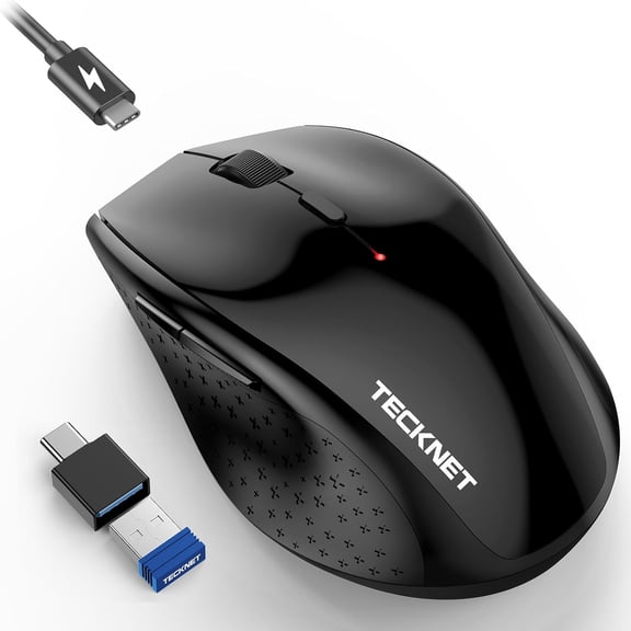 GHDYYPPDEHG-Rechargeable Mouse with Jiggler, Plug & Play, 2.4G Connection with USB-C Adapter, Silent Mouse Quiet Click, 6400 DPI Ergonomic Mouse, Cordless Computer Mice for Laptop, Desktop, PC