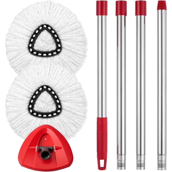 GHDYYPPDEHG-Spin Mop Replacement Set for O-Cedar EasyWring, Mop Handle & Base 2 Refills | Adjustable 30-58 Inch Mop Stick, 1 Mop Base, 2 Microfiber Spin Mop Head Refills for Ocedar 1 Tank Mop System