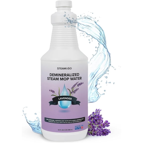 GHDYYPPDEHG-Steam & Go Demineralized Water for Steam Mop Lavender Scent, 32 oz | Scented Floor Cleaner Solution, Ready-to-Use, Compatible with Any Steam Cleaner