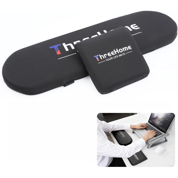 GHDYYPPDEHG-Threehome Ice Silk Fabric Wrist Rest Elbow Pads for Desk, Black | Removable Washable Arm Support Cushion for Keyboard & Mouse, Ergonomic Wrist Pain Relief Pad, Breathable Cool Hand Pad