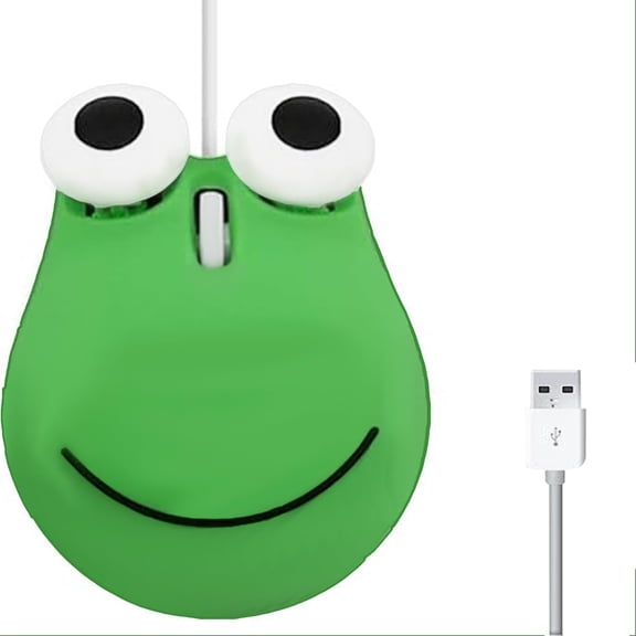 GHDYYPPDEHG-Wired Input Mouse, Green Frog Shape, 1600DPI, 3 Button, Optical, Plug and Play, Ergonomic Design, Compatible with Windows, Linux, Mac OS for Laptop, PC, Kid Friendly