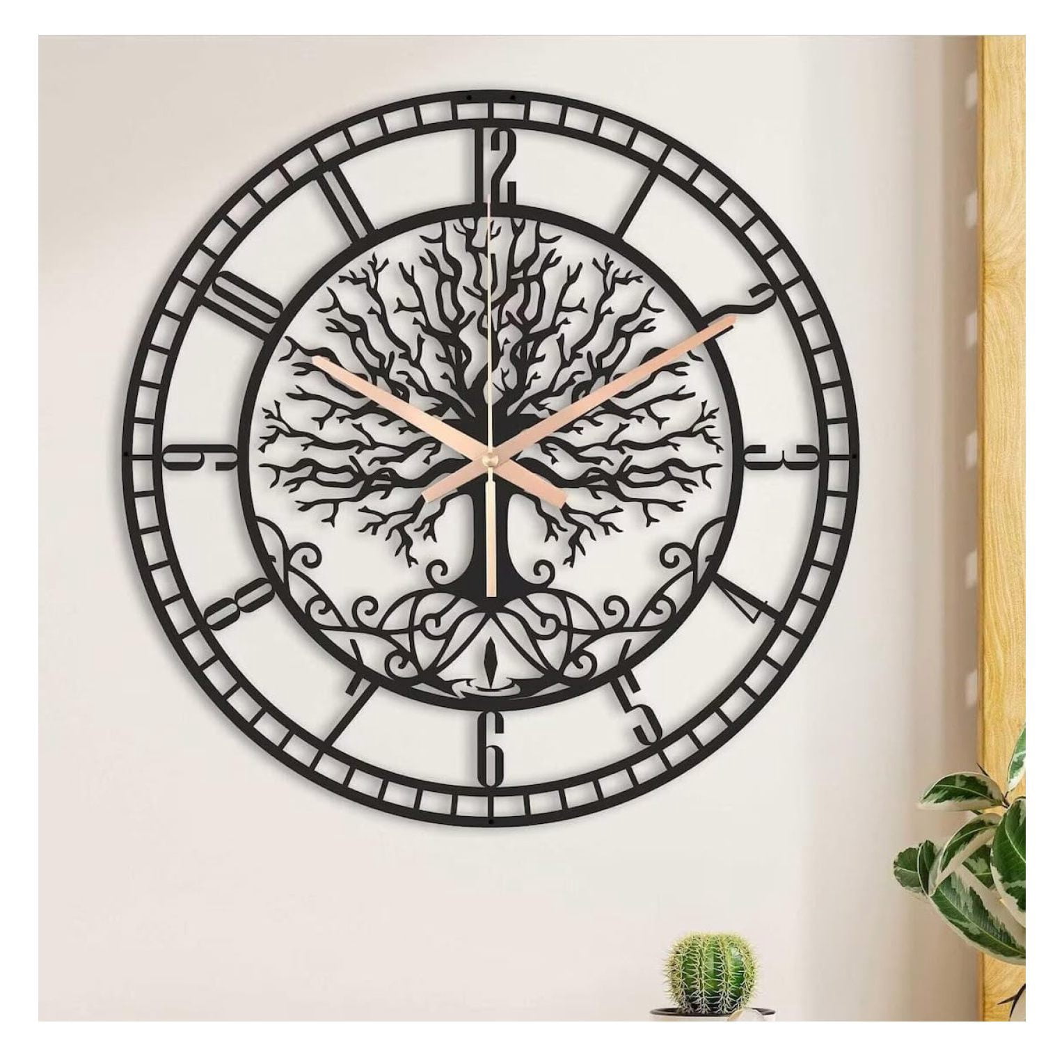 GHF Large Tree of Life Clock, Metal Black Wall Clock, Oversized Wall ...