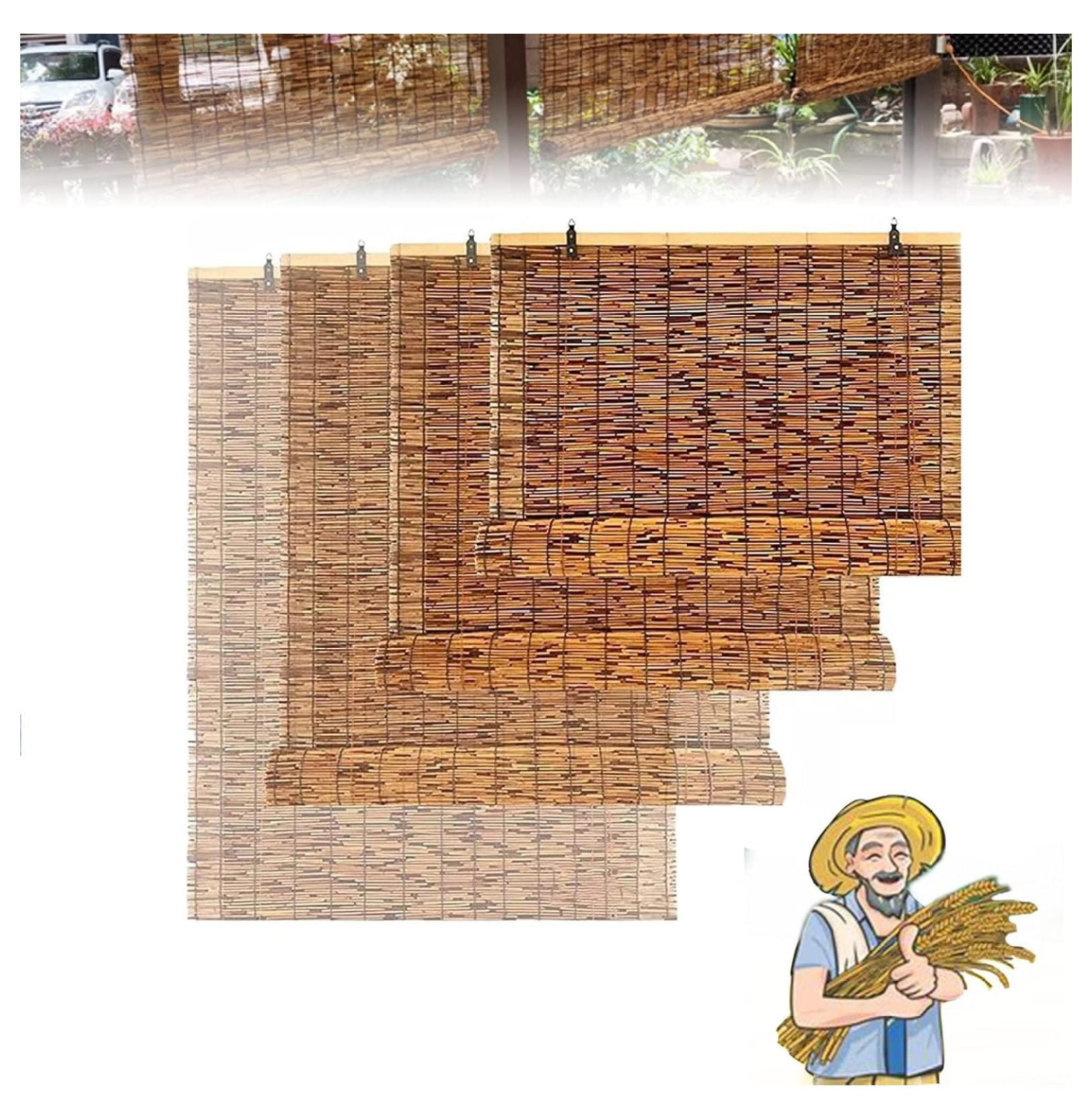 GHF Reed Shades Bamboo Roll Up,Shades Blinds,Bamboo Blinds,Bamboo Outdoor Blinds for Patio Roll