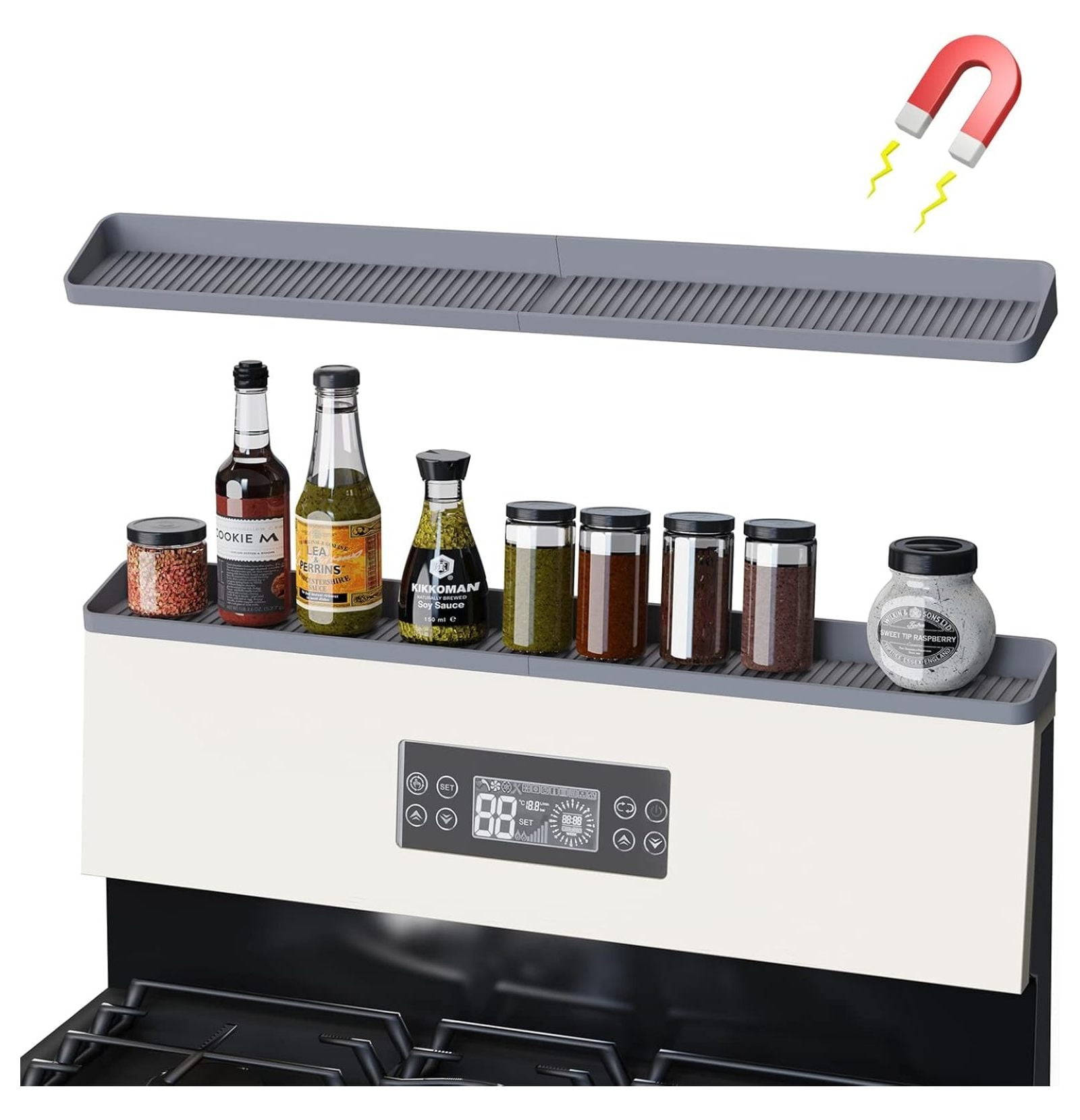 GHF Silicone Stove Top Shelf, 30" Length Spice Rack Organizer