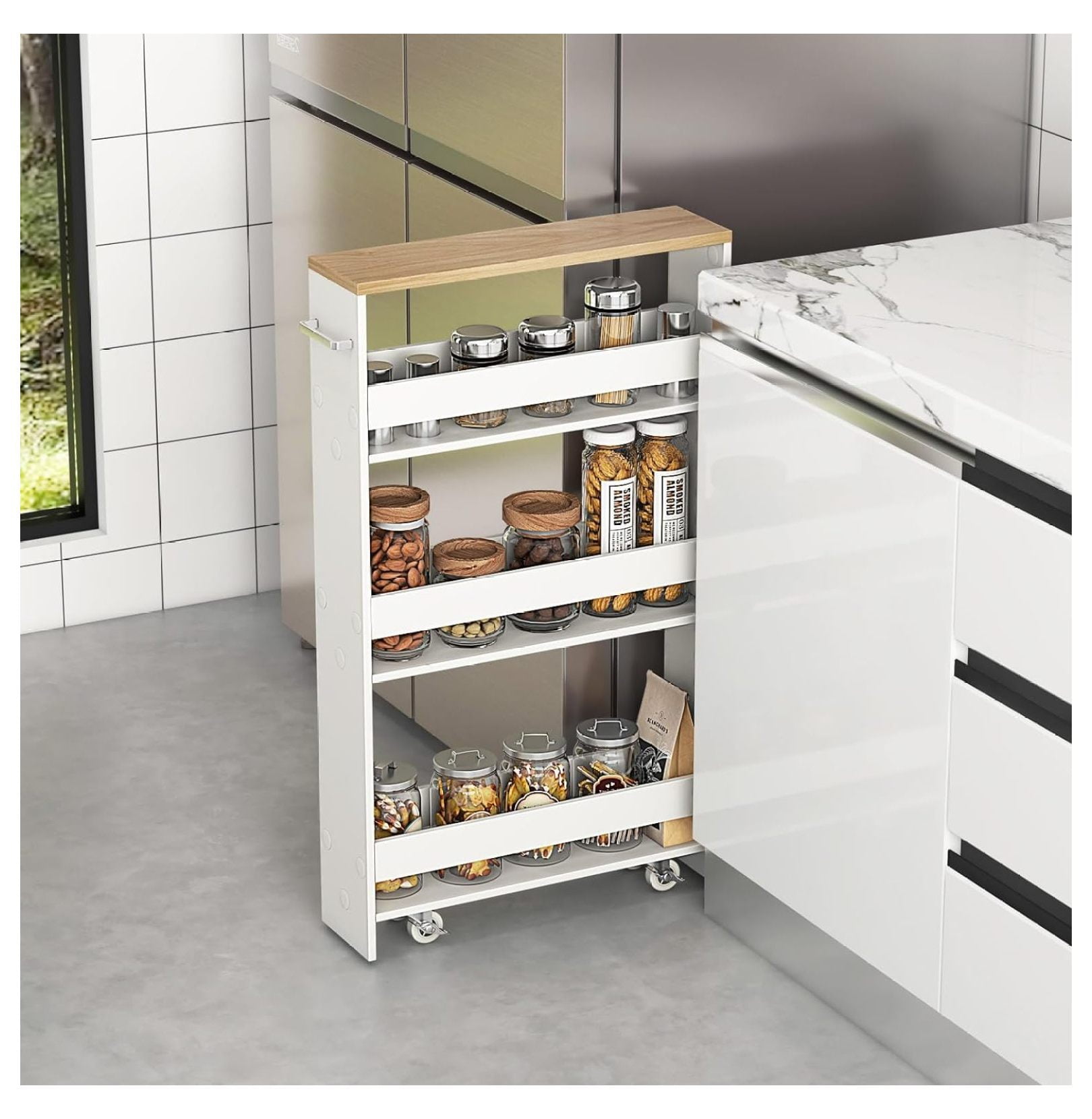 GHF Slim Storage Cart, 4Tier Rolling Cart with Handle, Laundry Cart