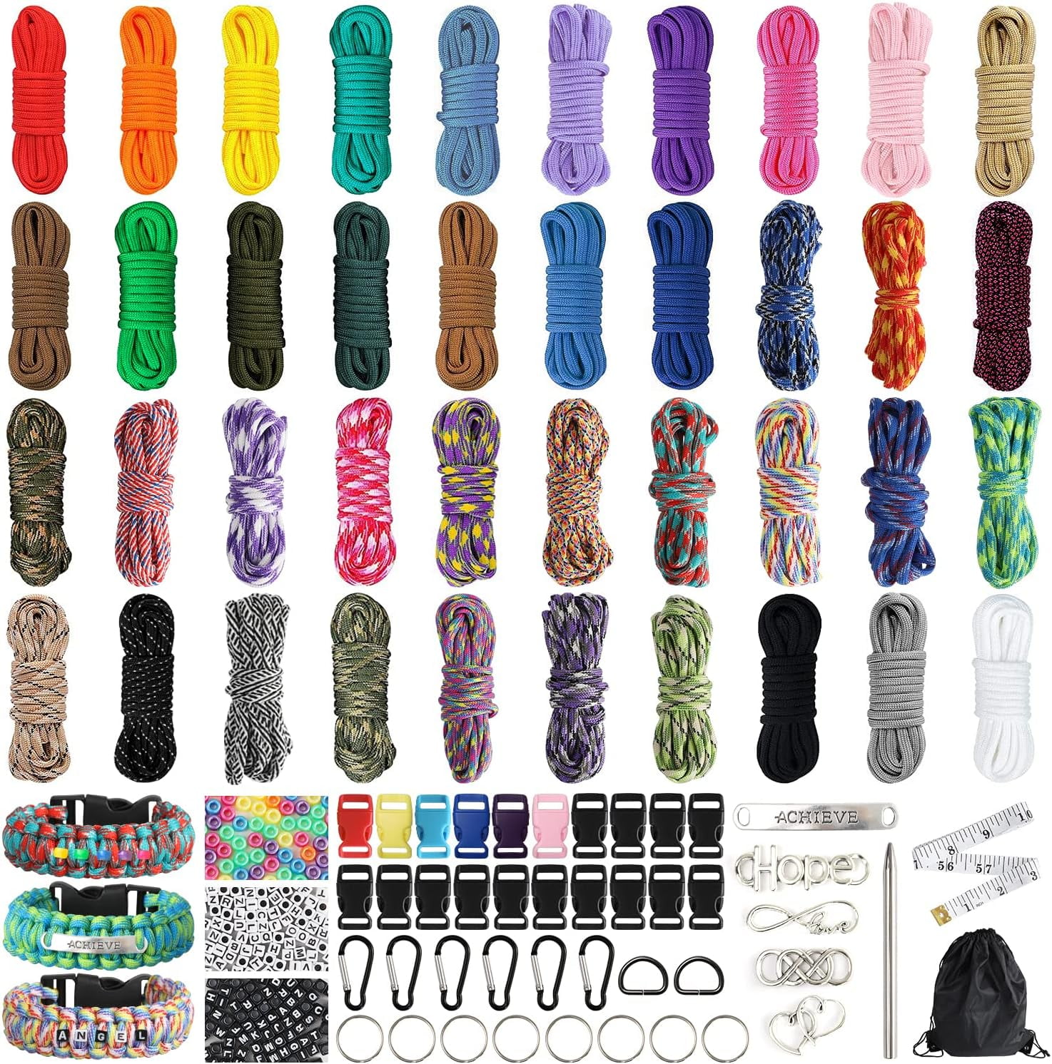 GHFH Paracord Bracelet Kit - 40 Colors, 10 Feet, Complete Accessories for Making Bracelets, Lanyards, Dog Collar