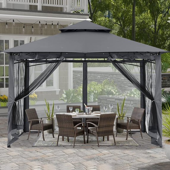 GHG-1111DPNT-Khaki ABCCANOPY Patio Outdoor Gazebo for Double Roof Soft Canopy Dark Gray 10ftx12ft