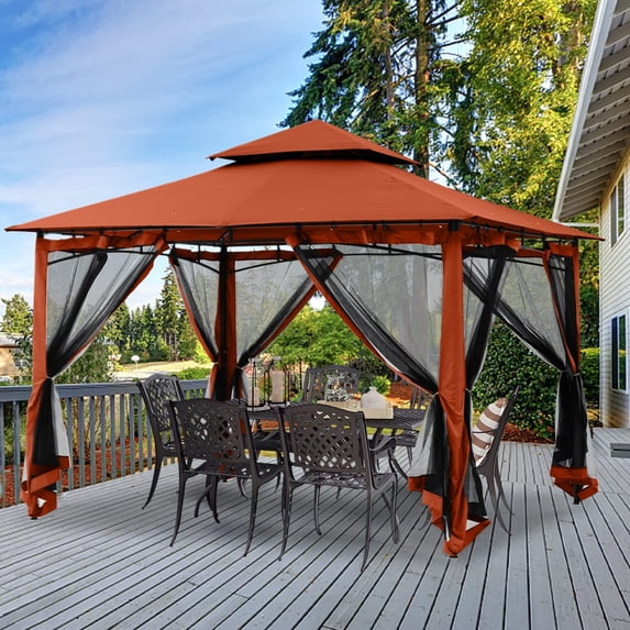 GHG-1111DPNT-Khaki ABCCANOPY Patio Outdoor Gazebo for Double Roof Soft Canopy Rust Red 10ftx12ft